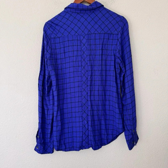Skies Are Blue Flannel Long Sleeve Button Up Shirt Blue Black Plaid Boho Medium - Picture 7 of 8